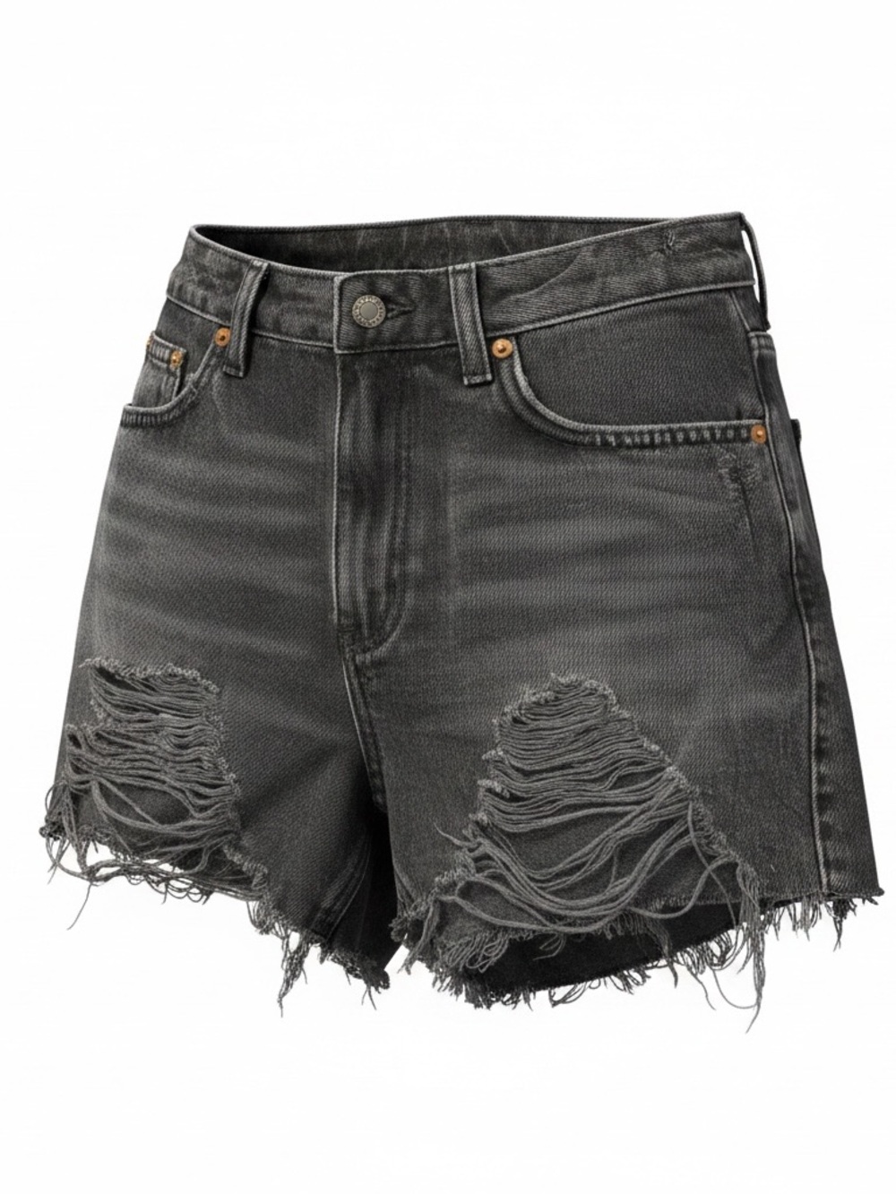 Distressed High-Waist Women’s Denim Shorts - Gray